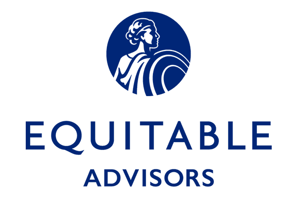 The Equitable Advisors logo featuring a circular icon of a stylized figure above the company name in dark blue text.