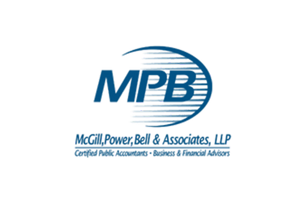The logo for McGill, Power, Bell & Associates, LLP, featuring the blue letters