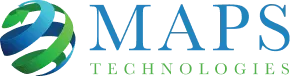 Logo for MAPS Technologies featuring a blue and green spherical icon next to the company name in blue text.