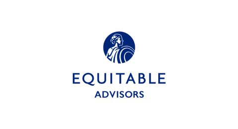 The Equitable Advisors logo, featuring a dark blue circular icon of a figure with a shield above the company name.