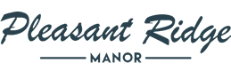 The words "Pleasant Ridge" in dark blue cursive script above the word "MANOR" in smaller, capitalized sans-serif font.