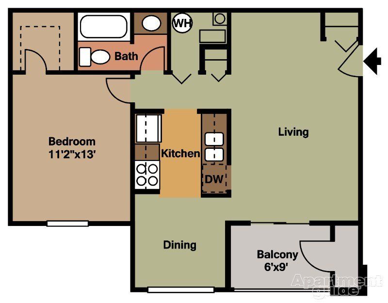1 Bedroom, 1 Bath 671 sq./ft.
