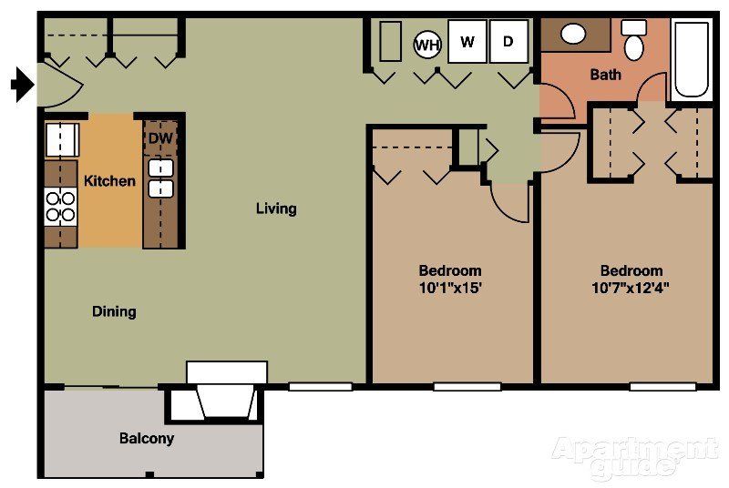 2 Bedroom, 1 Bath 956 sq./ft.