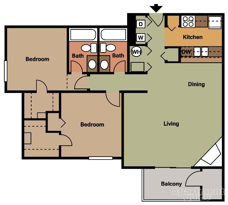 2 Bedroom, 2 Bath 974 sq./ft.