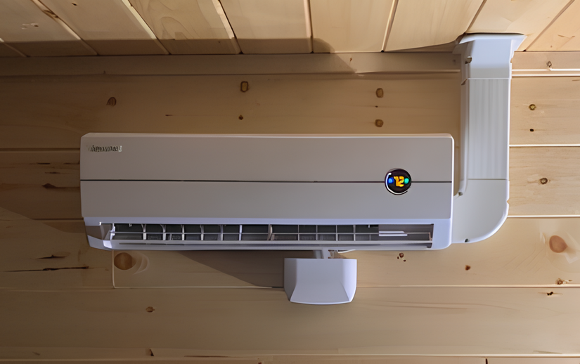 HVAC technician inspecting an air conditioning unit outside a house.