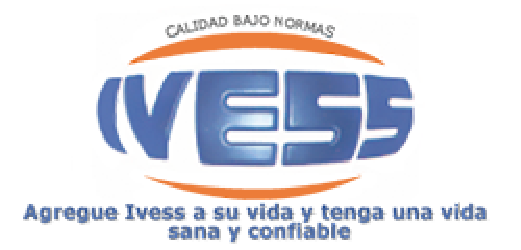 Logotipo para Ivess, letras azules dentro de un óvalo naranja y azul, con texto debajo en español.