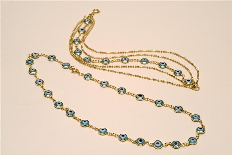 Pulseira e Colar de Olho Grego Folheada a Ouro - Daruma Bijuterias