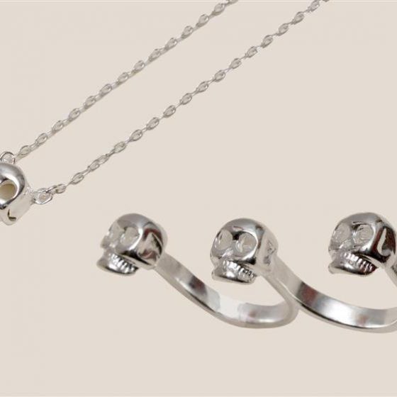 Colar e Anel 2 Dedos Folheados a Prata - Daruma Bijuterias