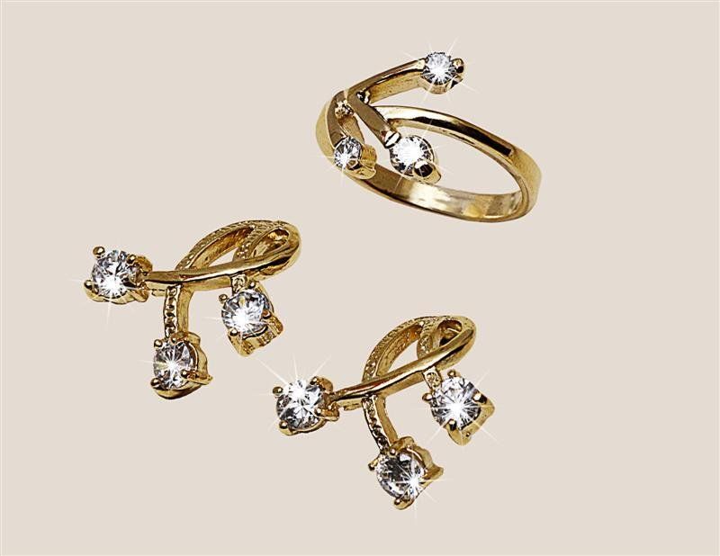 Anel e Brincos Folheados a Ouro - Daruma Bijuterias