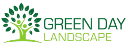 Logo for Green Day Landscape: a tree with a green human-like shape, leaves, and text.
