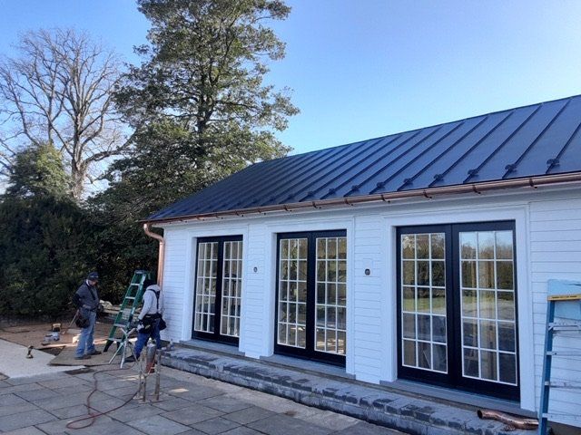 Men Installing the House with New Gutter — Charlottesville, VA — Straightedge Inc.