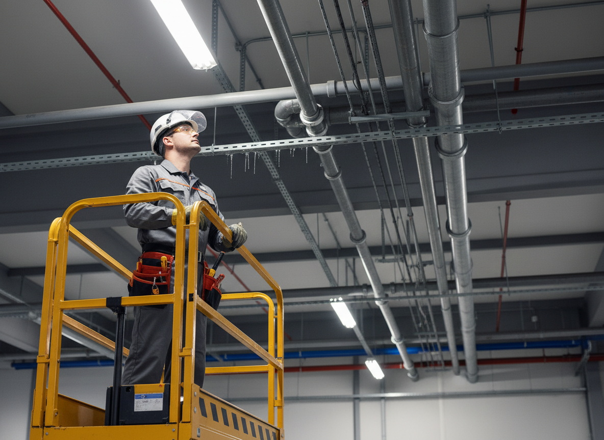 Αποφράξεις εναέριων γραμμών κεντρικής αποχέτευσης – τεχνικός σε εναέρια αποχετευτική γραμμή