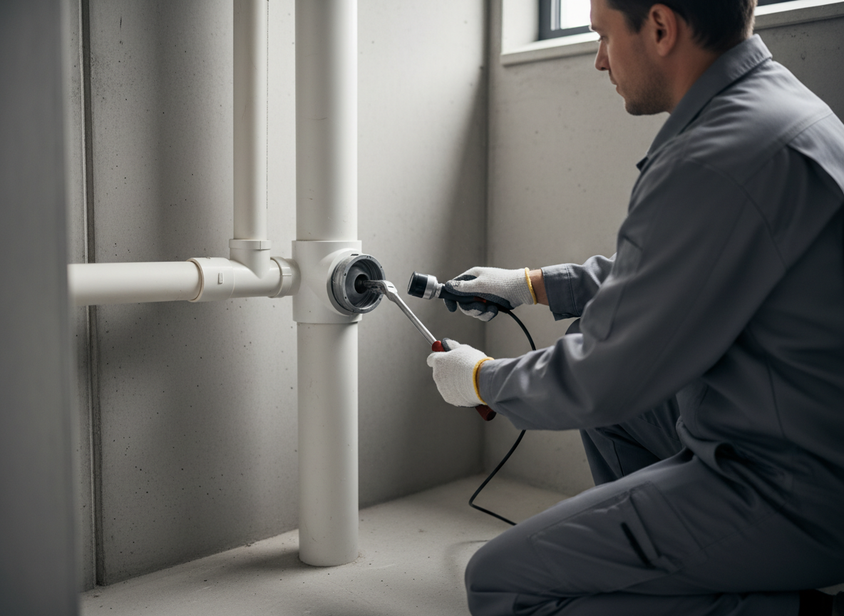 Αποφράξεις σε κάθετες κεντρικές στήλες τουαλέτας κτιρίων – τεχνικός σε κεντρική αποχετευτική στήλη