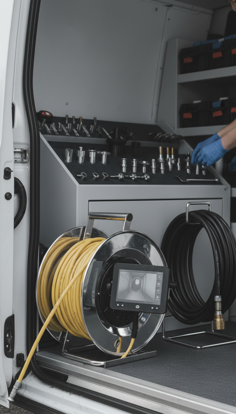 Σύγχρονος ειδικός εξοπλισμός αποφράξεων – κάμερα και πιεστικό