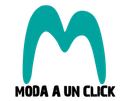 Un logotipo para Moda a un clic con una M azul sobre fondo blanco.