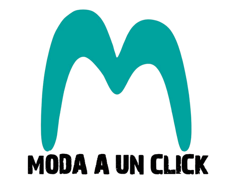 Un logotipo para Moda a un clic con una M azul sobre fondo blanco.