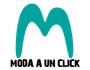 Un logotipo para Moda a un clic con una M azul sobre fondo blanco.