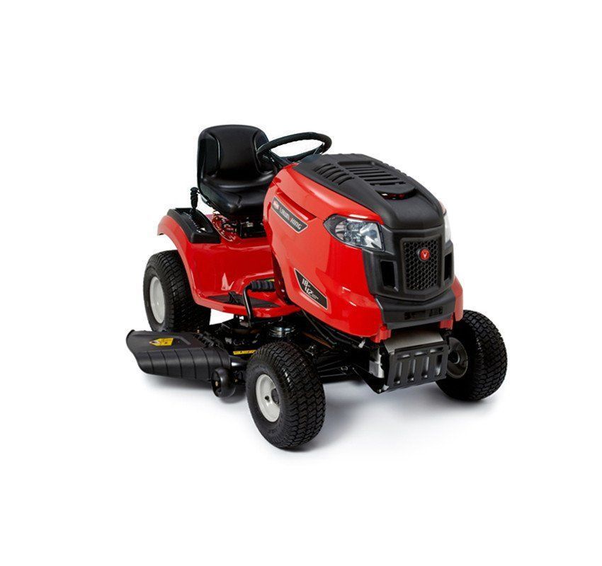 A Red Lawn Mower With A Black Seat On A White Background — Leslie Farm & Garden Machinery In South Grafton, NSW