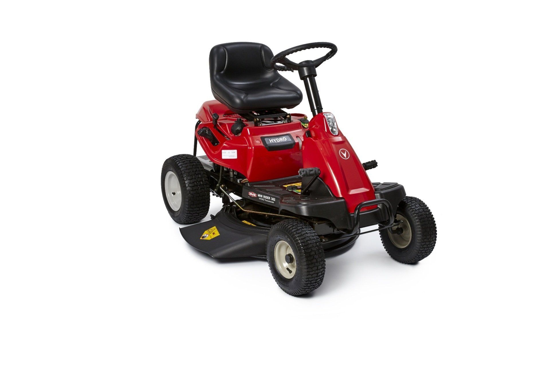 A Red Riding Lawn Mower With A Black Seat On A White Background — Leslie Farm & Garden Machinery In South Grafton, NSW