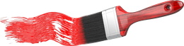 A red paintbrush with red paint strokes.