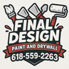 Logo for Final Design Paint and Drywall, tools depicted, and phone number (618-559-2263).
