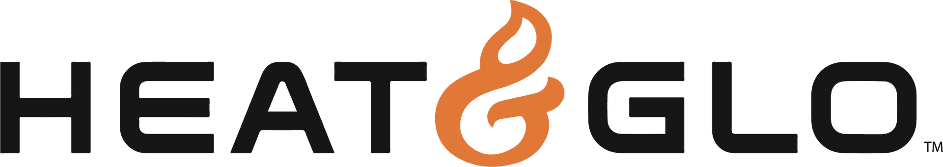 HEAT&GLO logo in black and orange text with a stylized flame in the ampersand