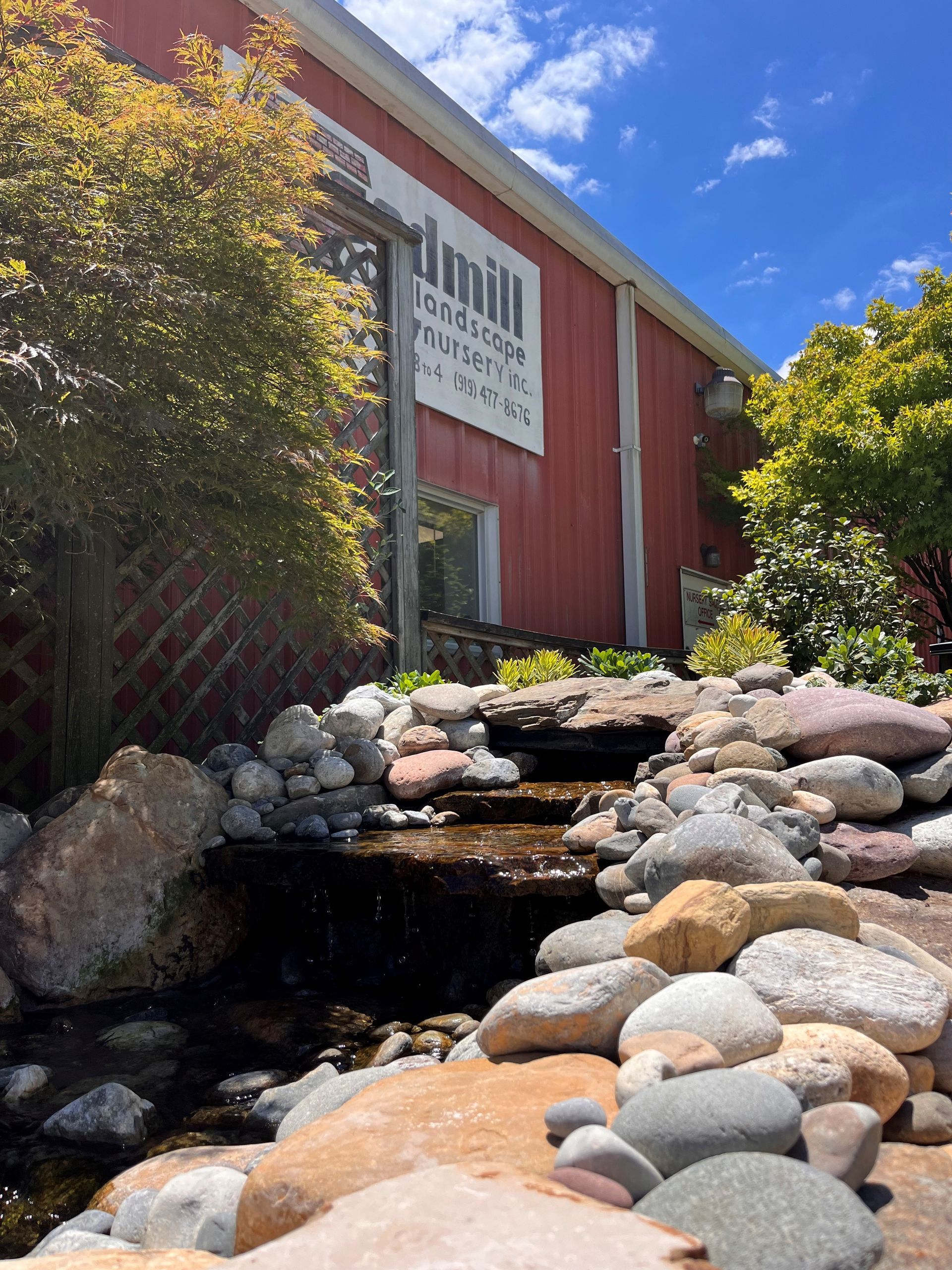 Red building with sign 