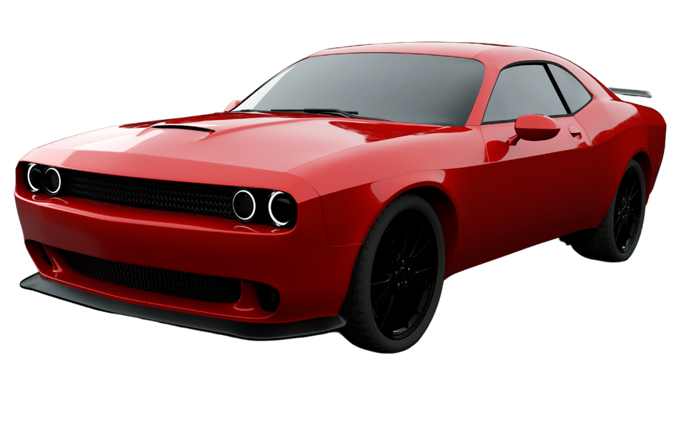 A red dodge challenger is shown on a white background.
