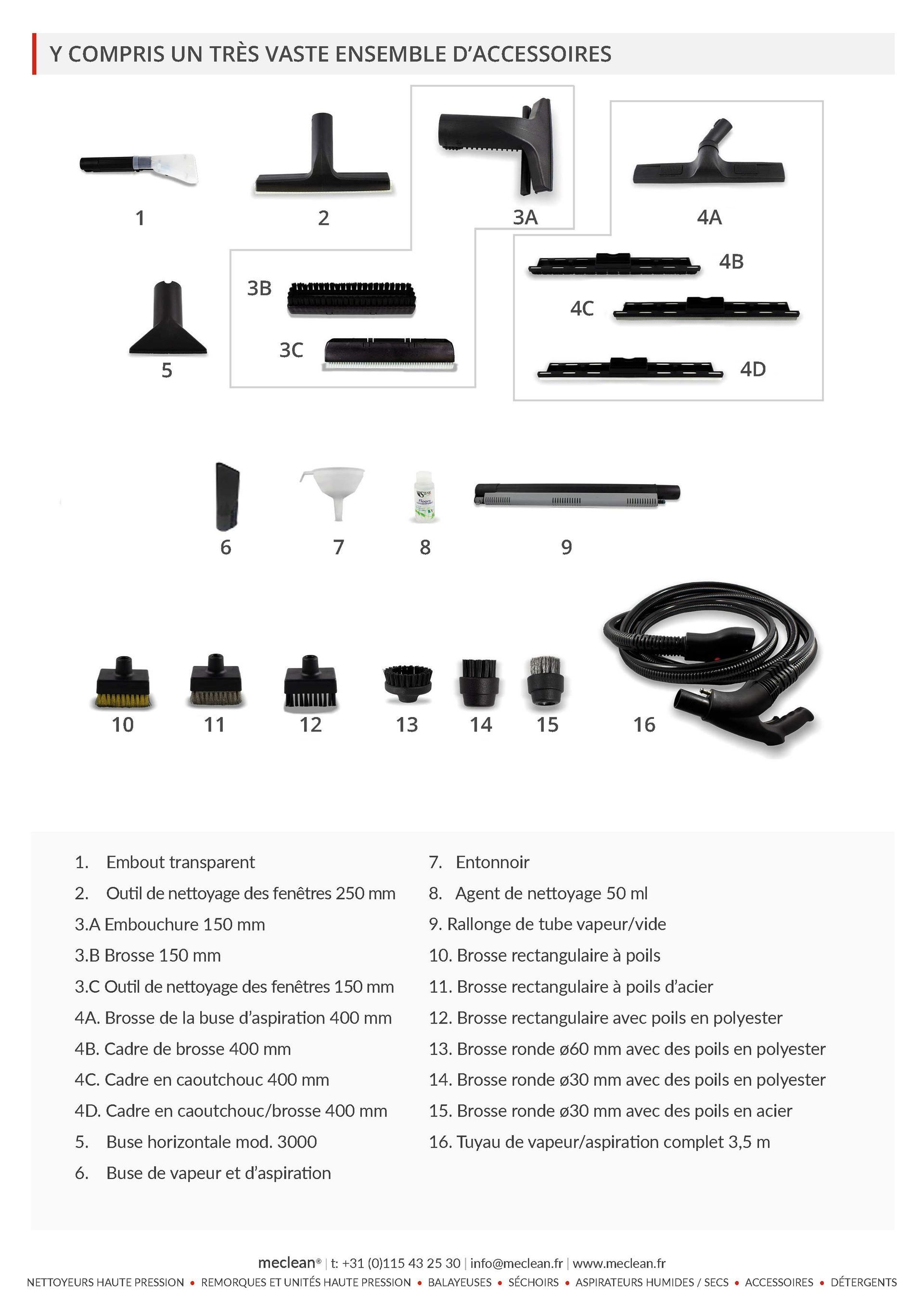 Meclean stoomreinigingsmachine STEAMPOWER VAC overzicht accessoires