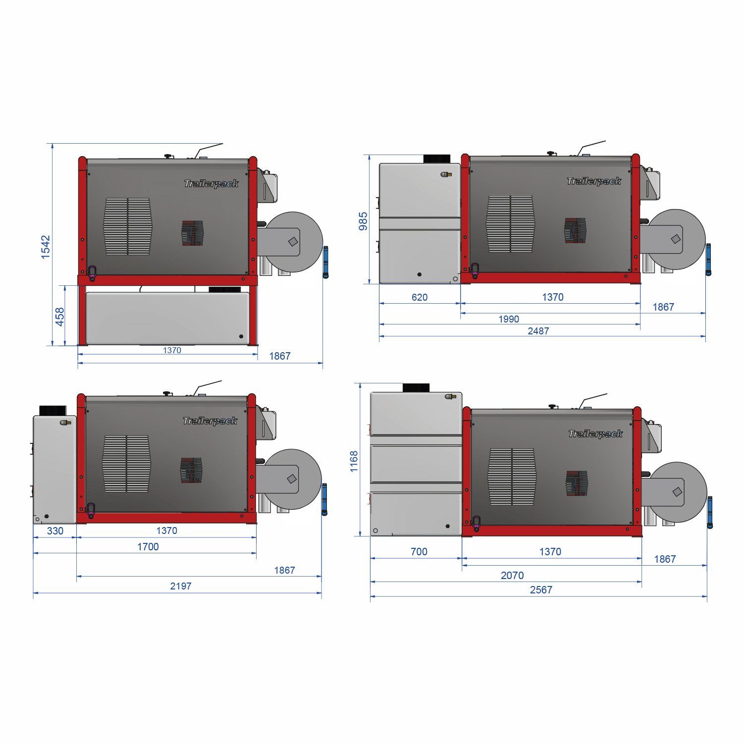 Meclean unité de haute pression Trailerpack TP 300/15 dessin de l'installation modulaire, y compris les dimensions