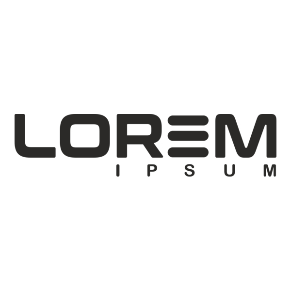 "LOREM" and "IPSUM" in a sans-serif font, with the "E" in "LOREM" replaced with three horizontal lines.