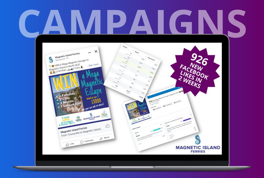 A laptop computer is open to a page that says campaigns.