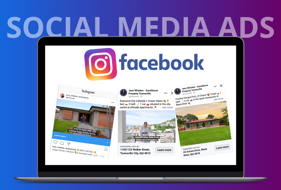 A laptop with a facebook logo on the screen.