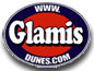 Logo for Glamis Dunes, red circle with white text, blue oval border.