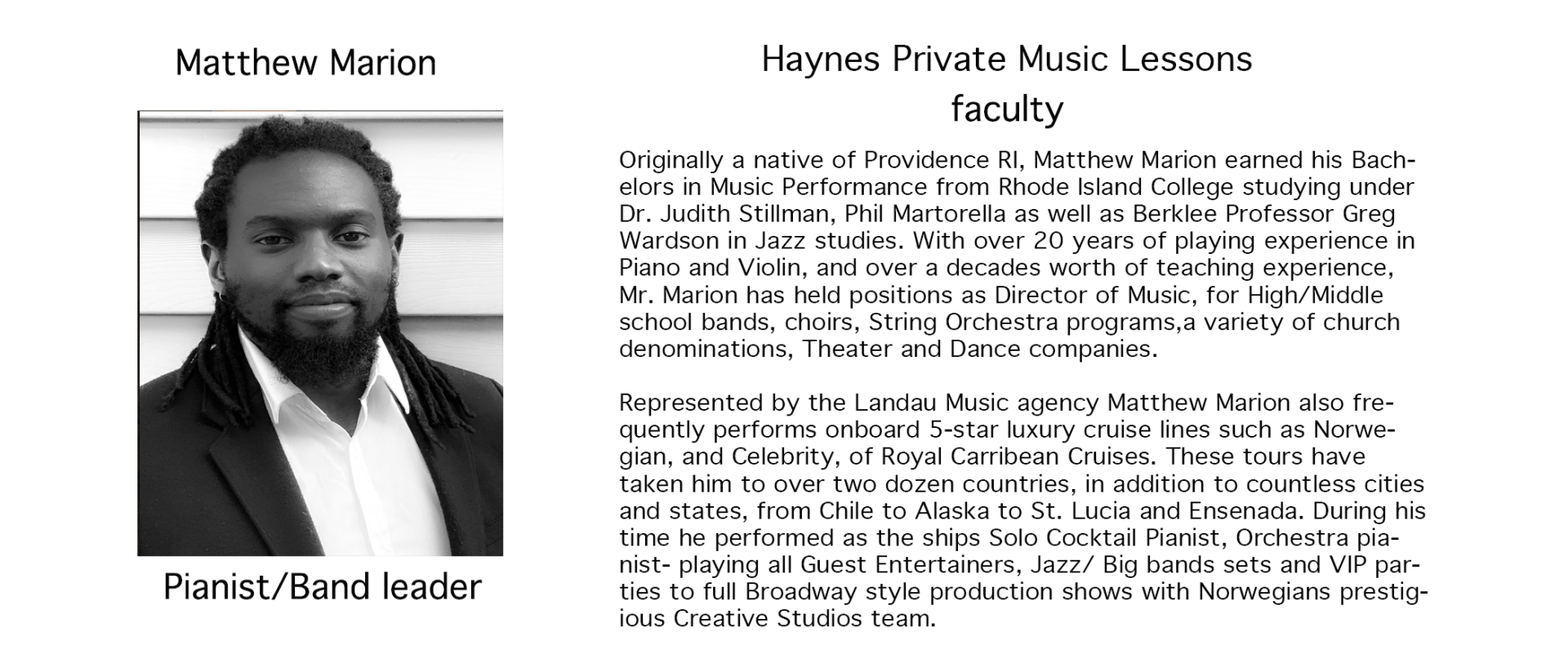 Matthew Marion — East Bridgewater, MA — Haynes Private Music Lessons