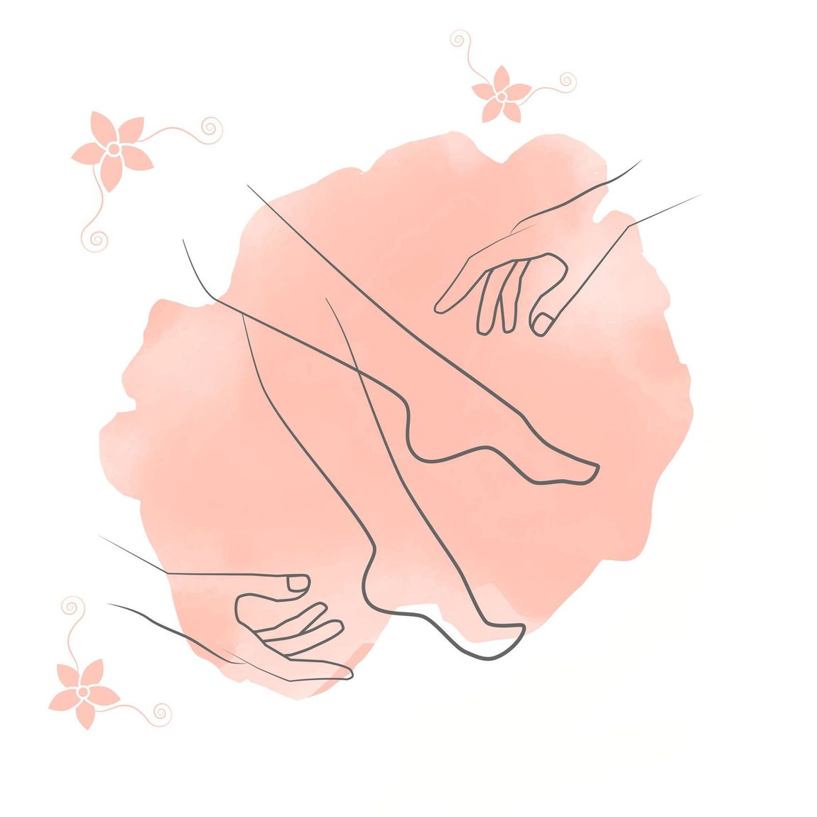Un disegno delle gambe di una donna con dei fiori sullo sfondo.