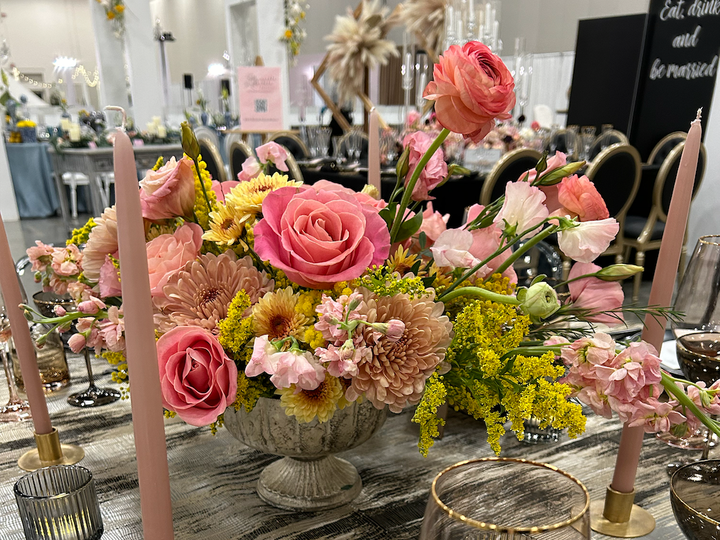 bright pink and peach flower arrangement