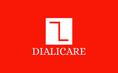 Un fondo rojo con un logo blanco que dice dialice.