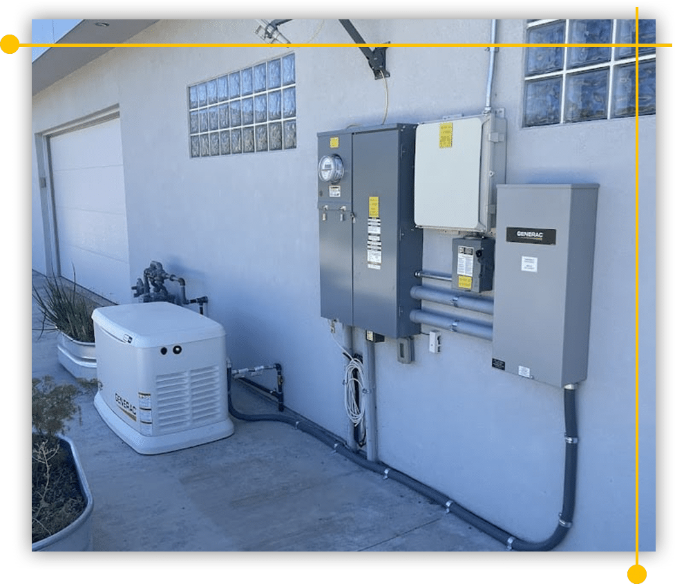 A generator is attached to the side of a building