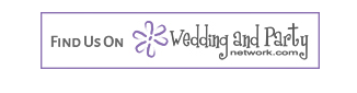 Find Us On Wedding and Party Network logo with purple flower icon on white background