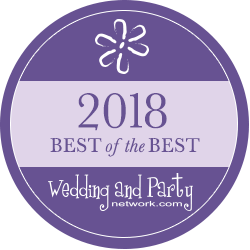 2018 Best of the Best Wedding and Party Network purple award badge with floral icon