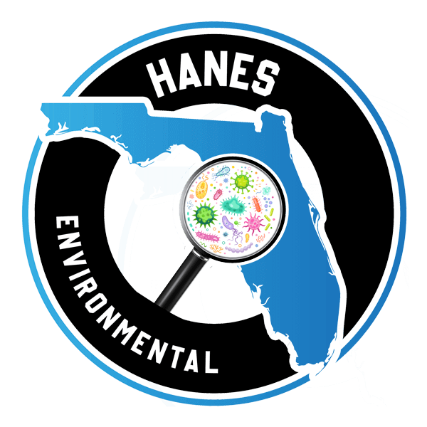 A logo for Hanes Environmental with a magnifying glass and a map of Florida