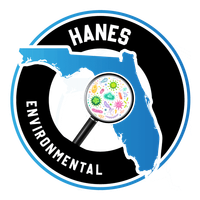 A logo for Hanes Environmental with a magnifying glass and a map of Florida