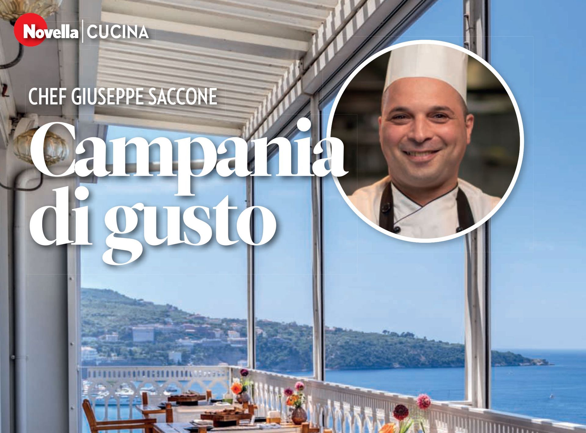 A smiling chef in a white uniform, circled next to the text 