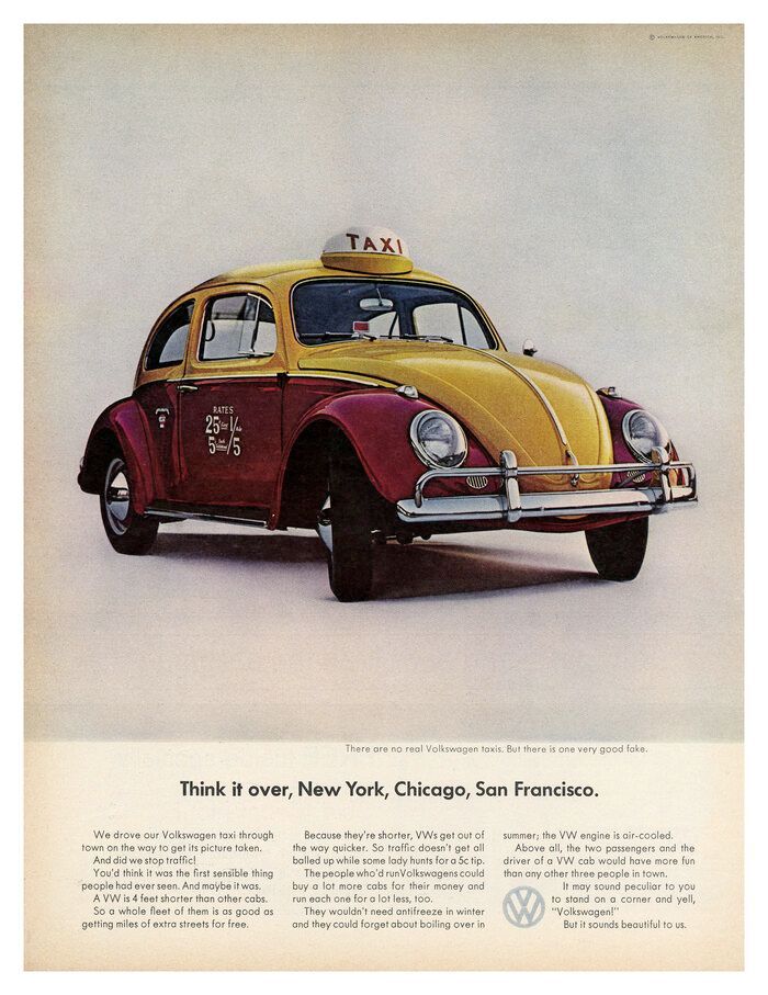 An advertisement for a taxi cab that says think i ever new york chicago san francisco