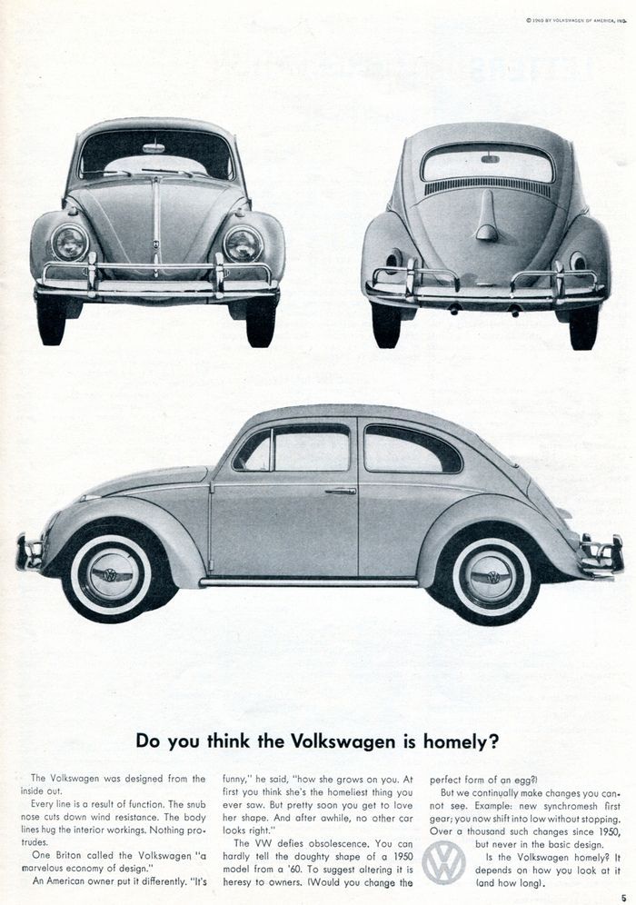 A black and white advertisement for a volkswagen beetle.