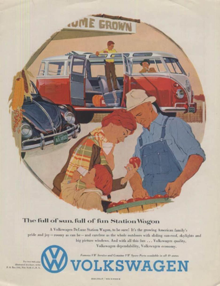 An advertisement for volkswagen shows a man and a boy