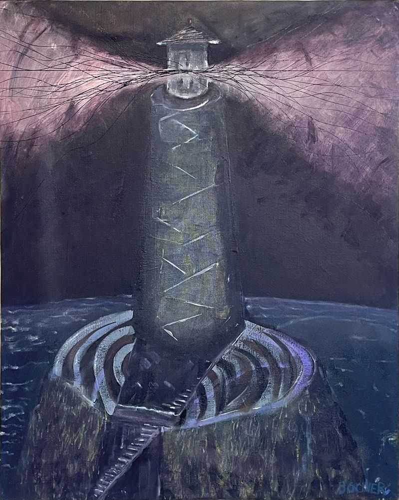 No. 12, Single Lighthouse, Concentric Circles, Lavender/Blue, Strange Energy