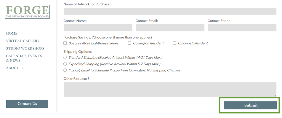 artwork purchase form screenshot

