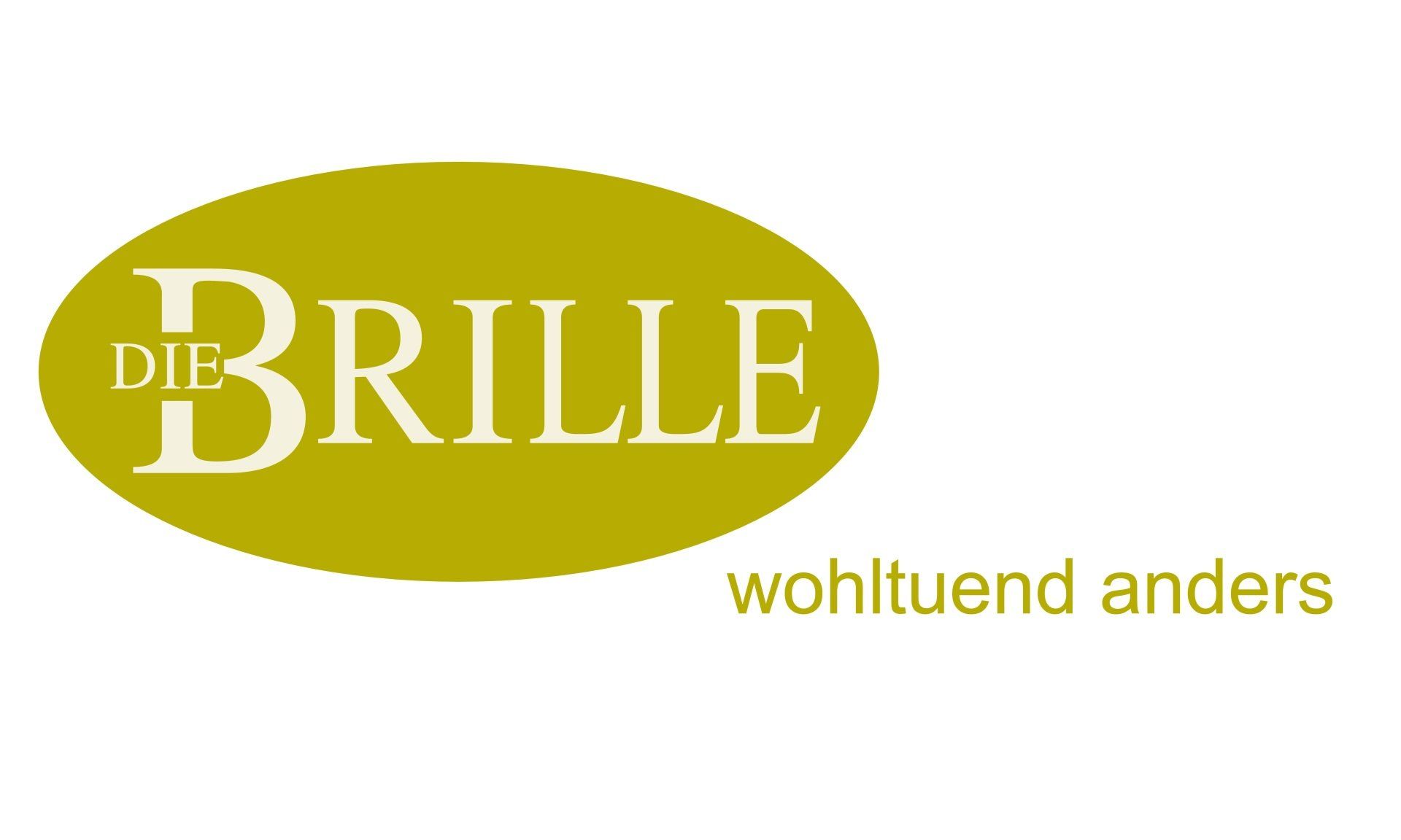 Logo: „Die Brille“ in weißer Schrift in einem grünen Oval, darunter „wohltuend anders“.